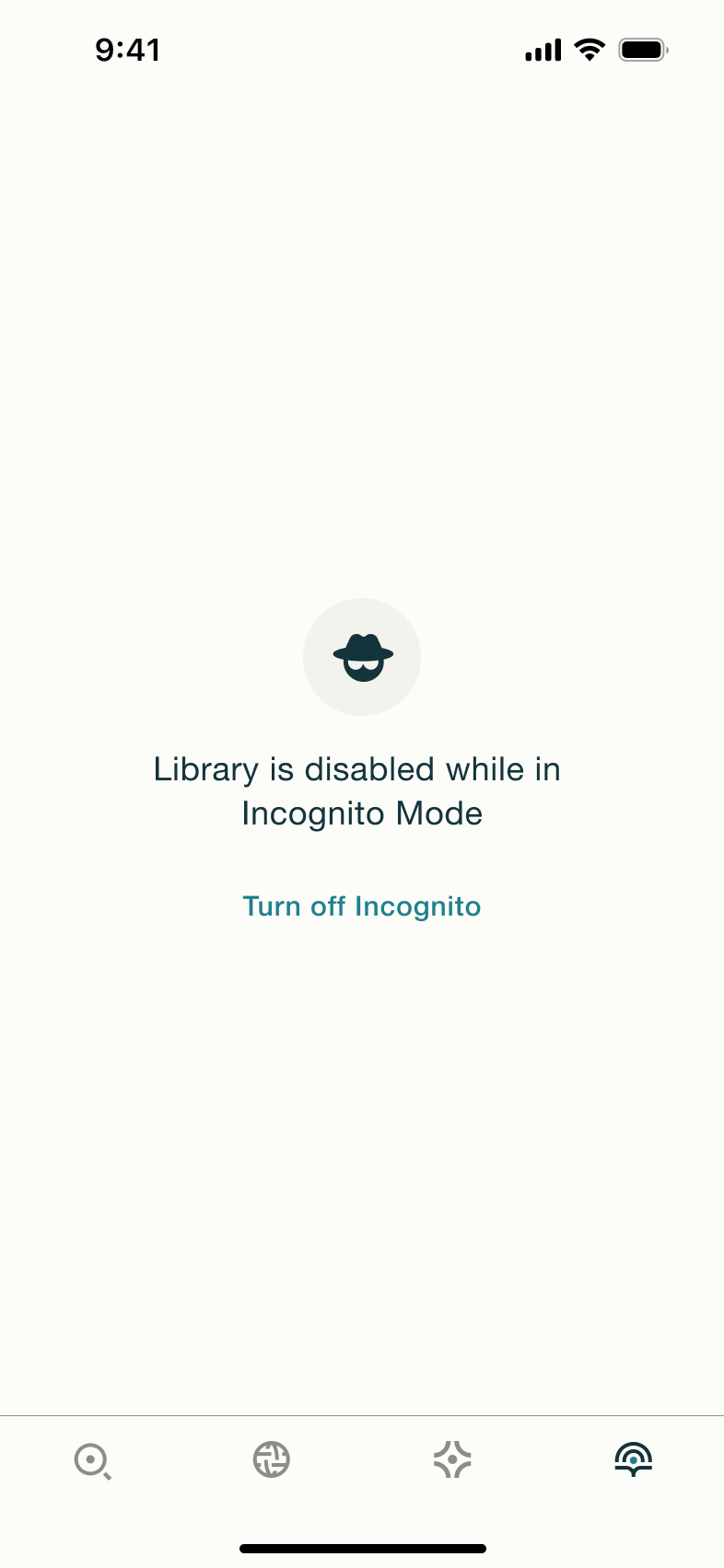 Library disabled while in incognito mode.
