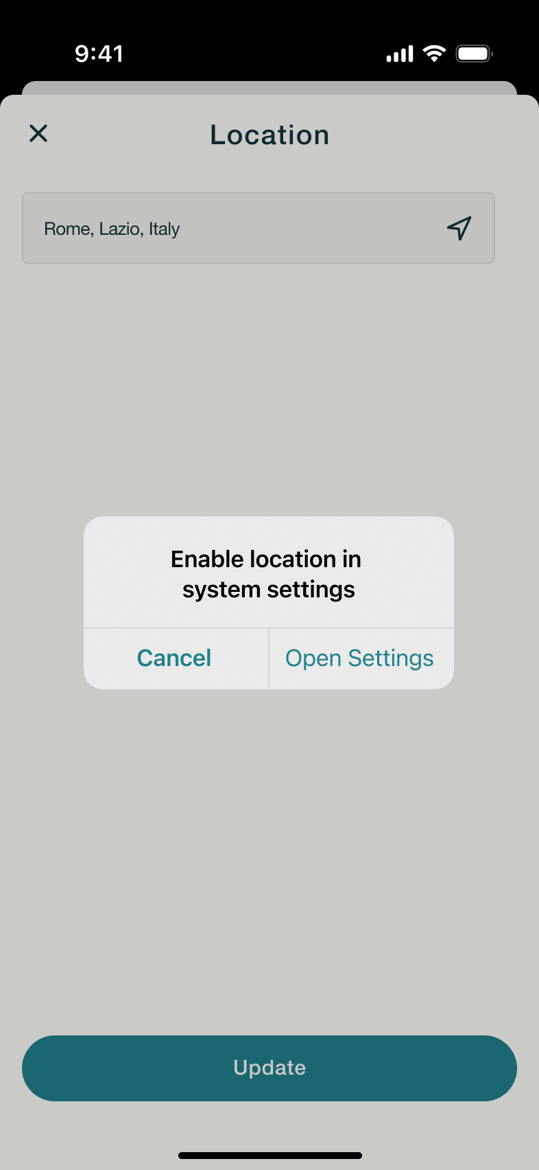 Enable location in system settings dialog.