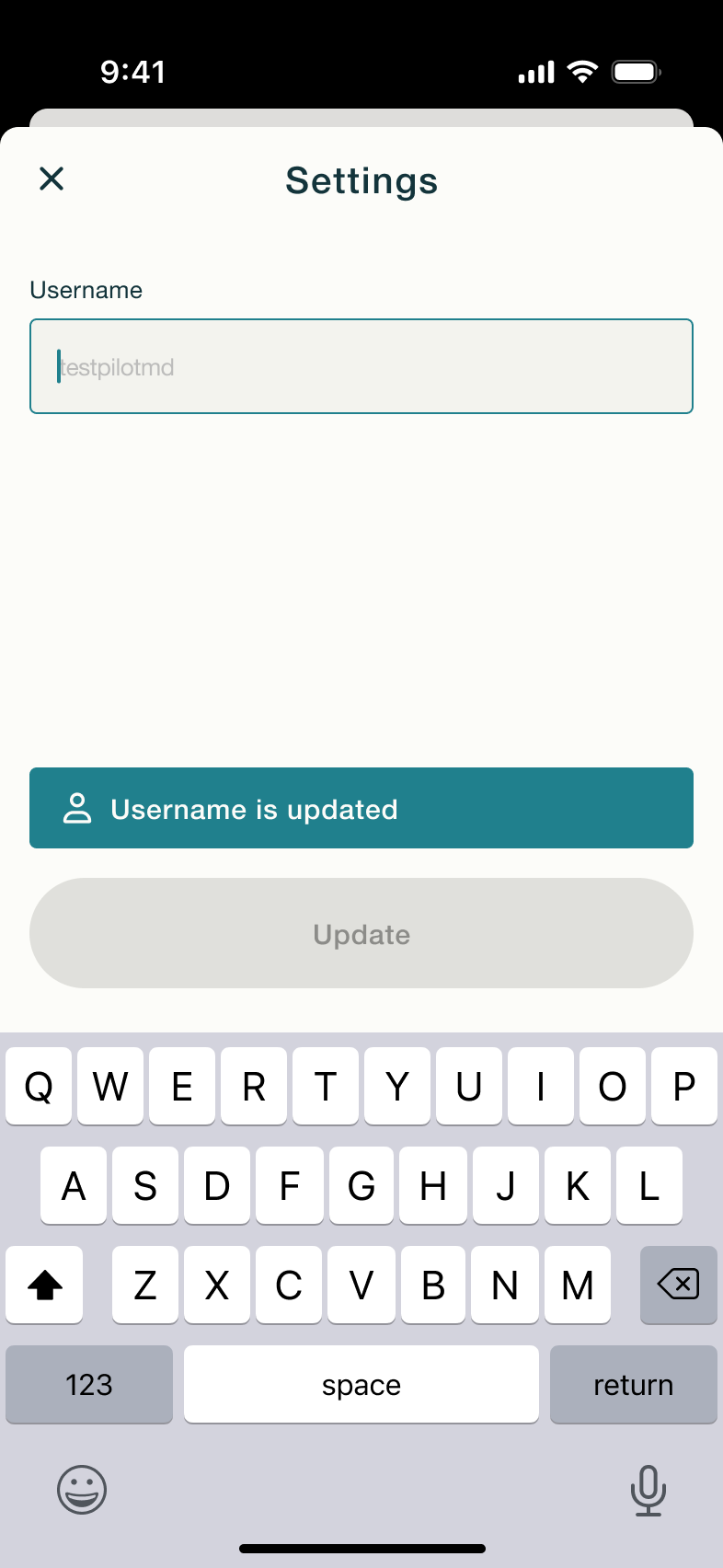 Username is updated toast.