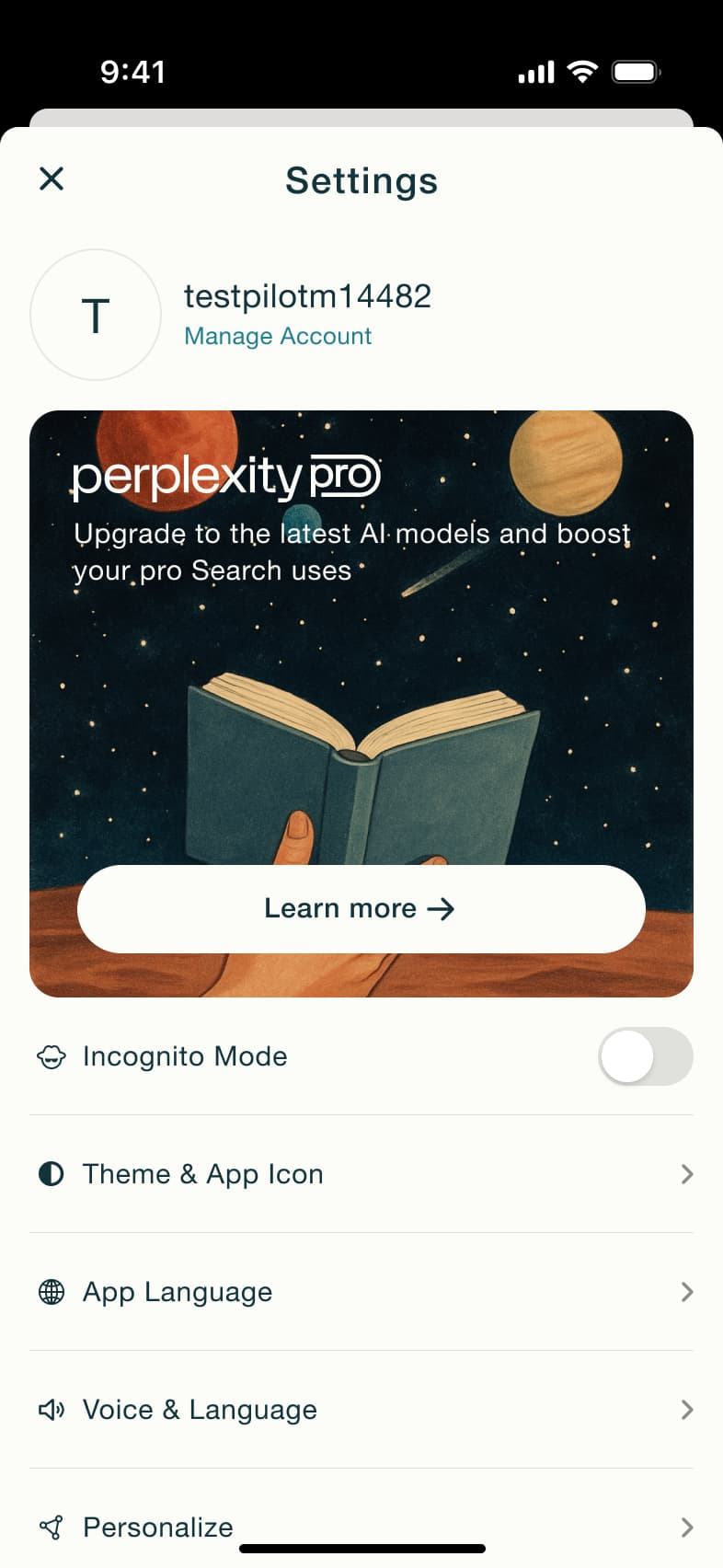 Perplexity flow, step 1: settings 1