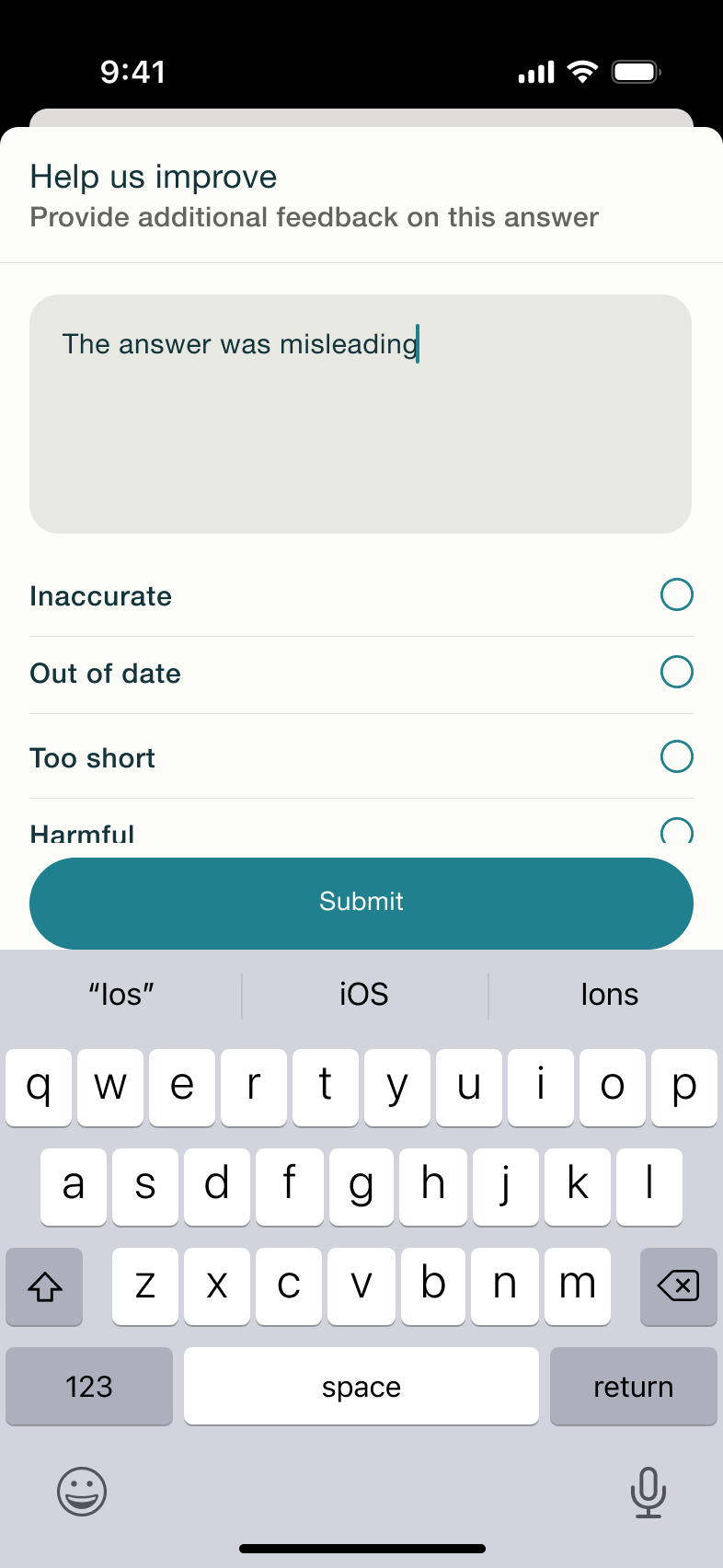 Feedback typed.