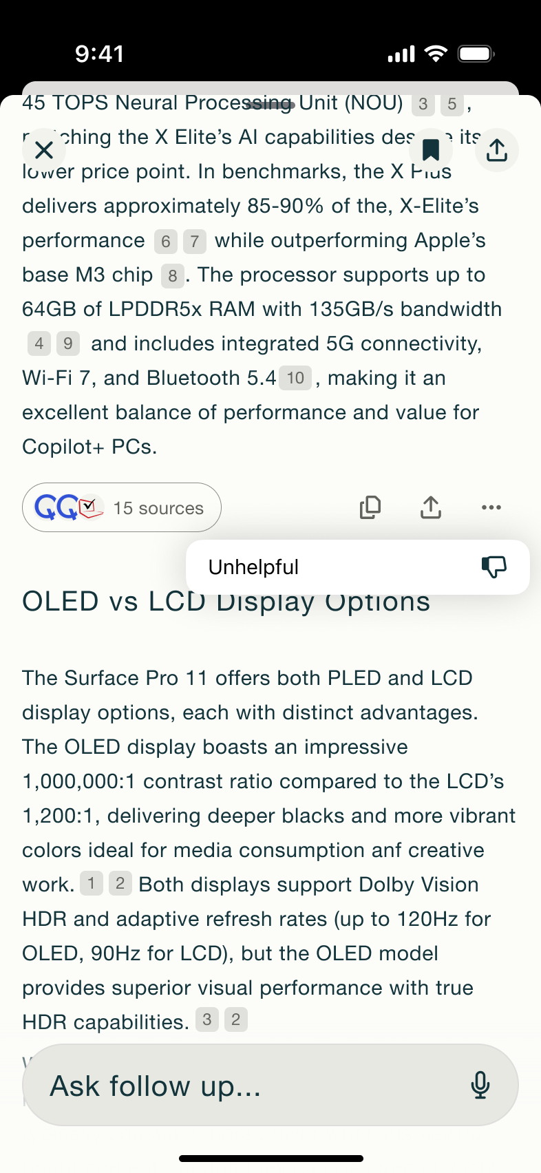 Answer menu with unhelpful option.