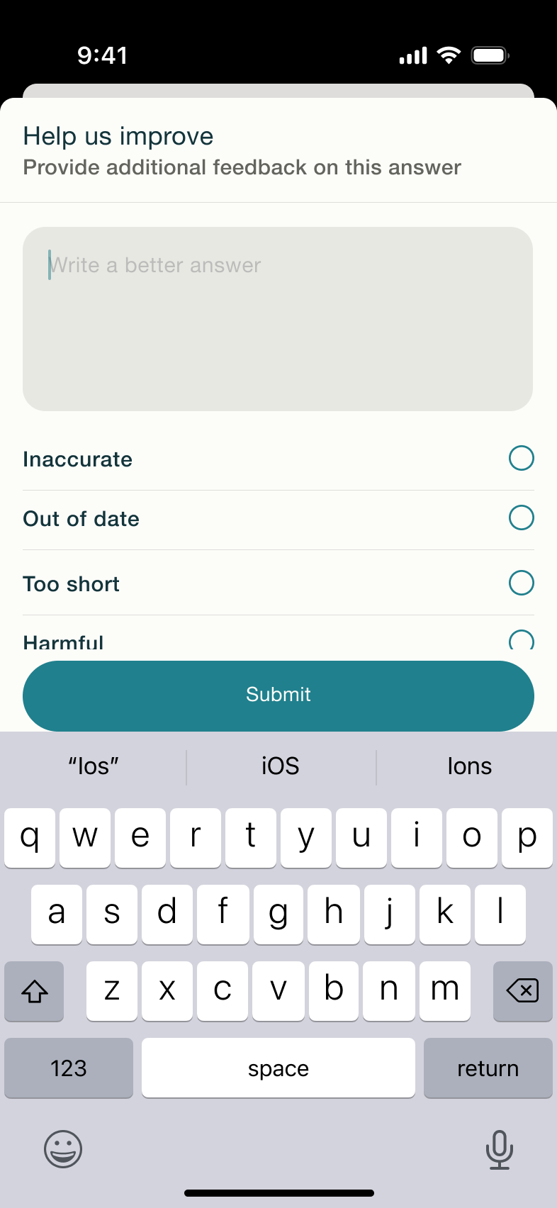 Feedback text field focused.