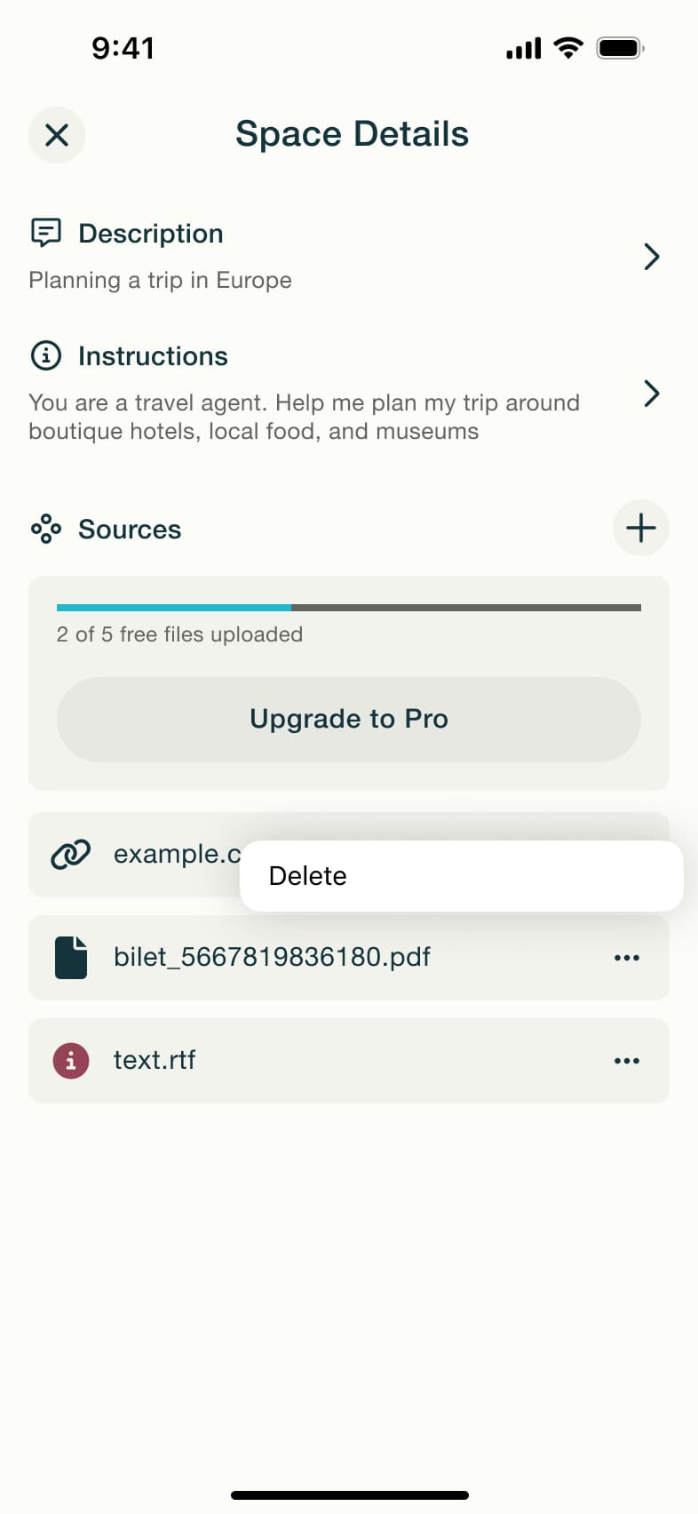 Source menu: delete.