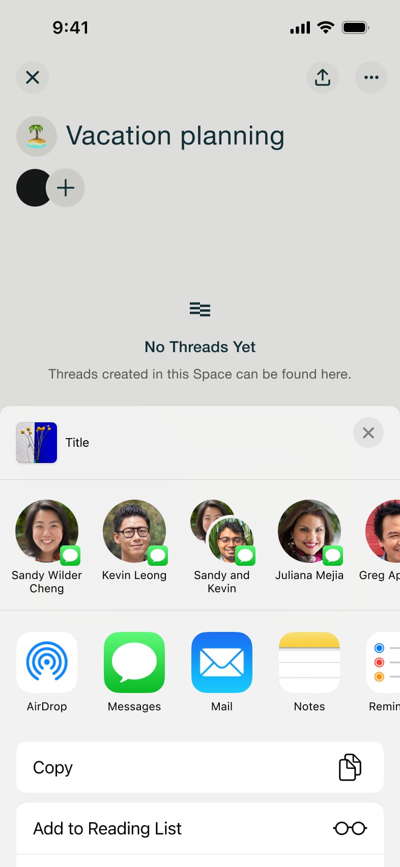 Share space sheet.