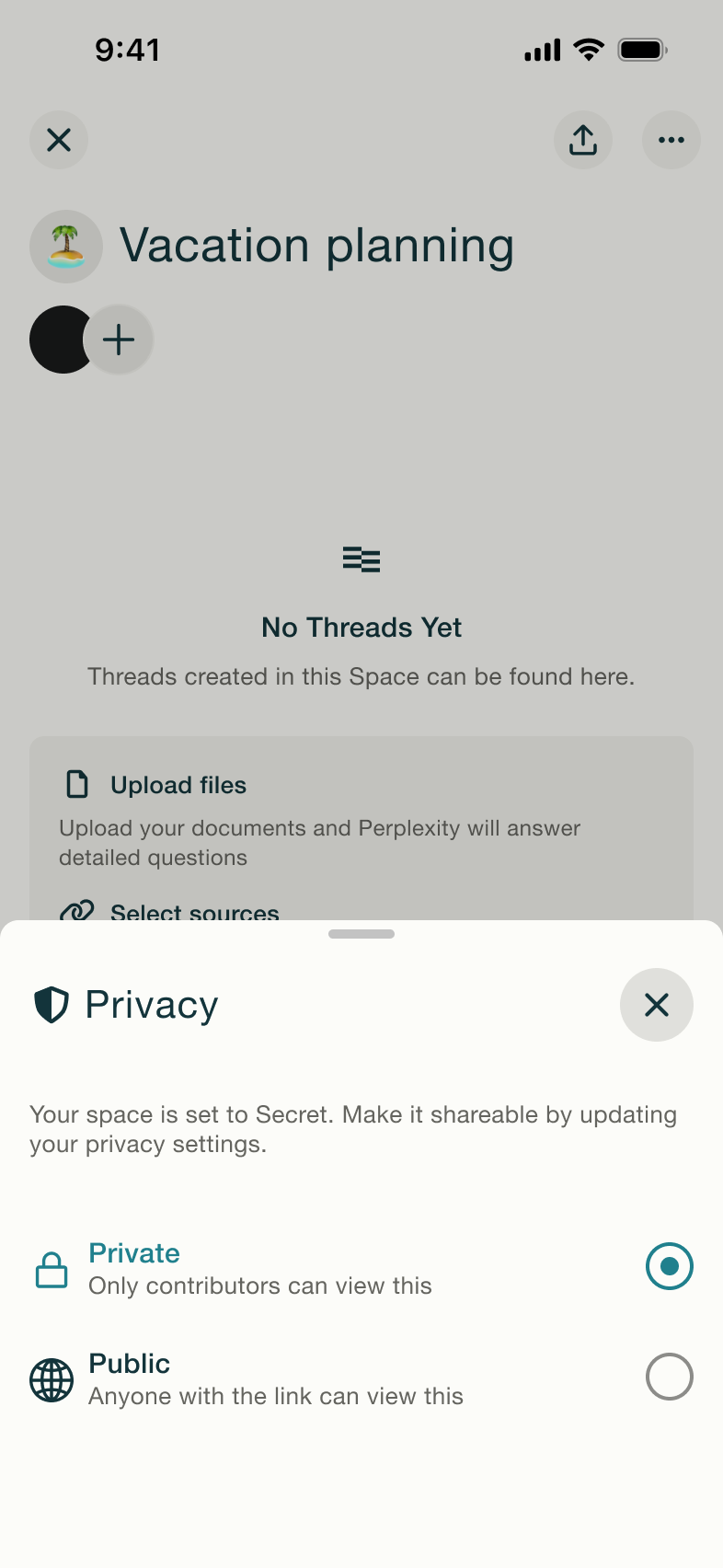Space privacy sheet: private or public.