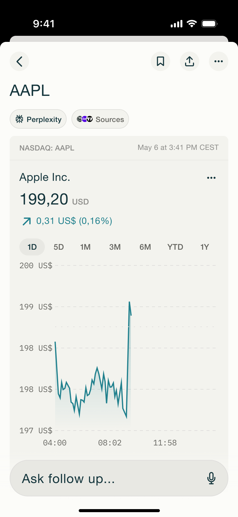 Stock answer with chart and stats.