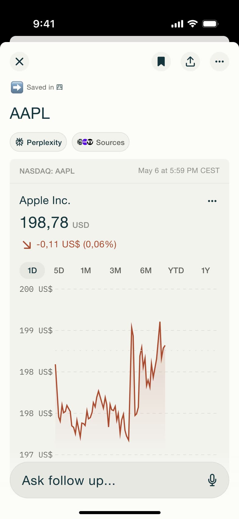 Stock answer with add to watchlist banner.