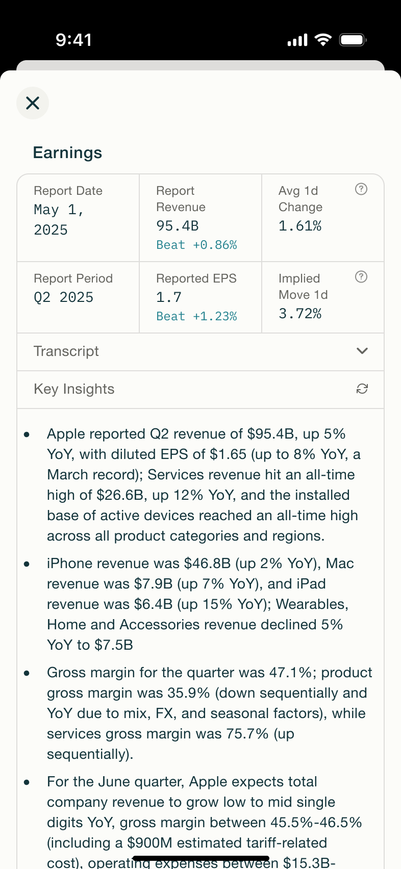 Earnings: report dates, revenue, EPS table and key insights.