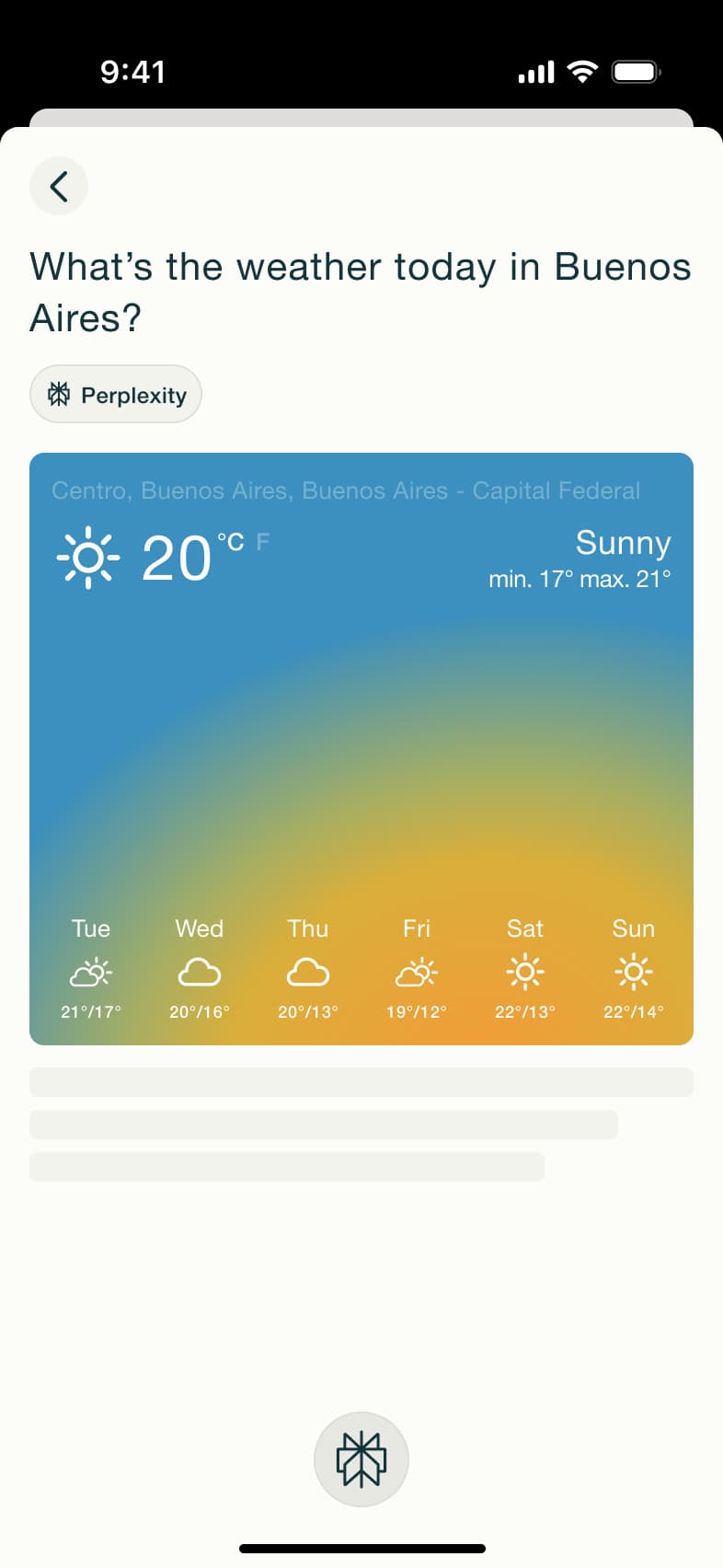 Weather widget answer with text loading.