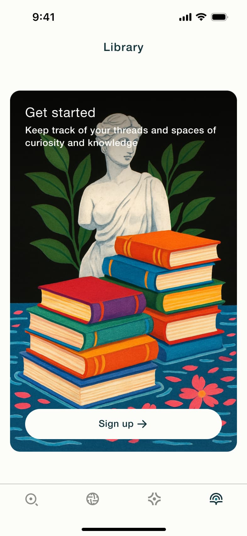 Library signed out: get started, sign up.