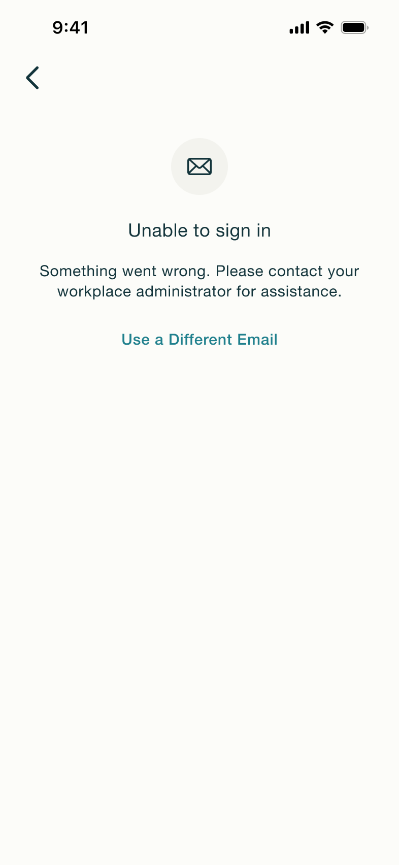 Unable to sign in: contact workplace admin or use a different email.