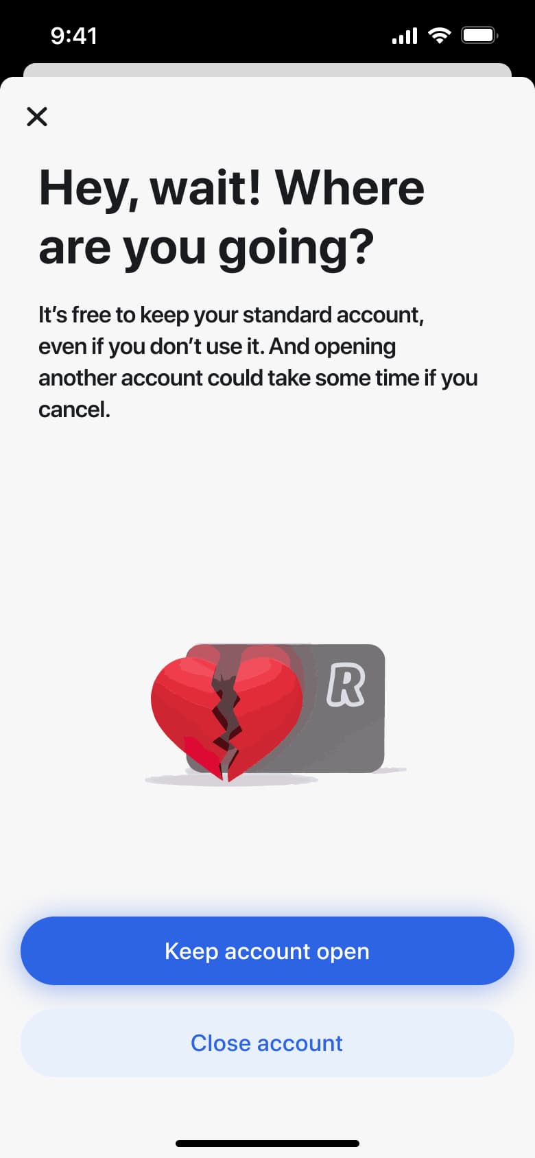 Close account retention: keep account open or close account.