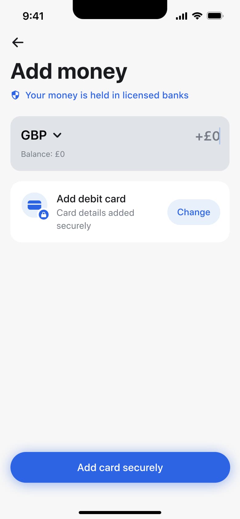 Revolut flow, step 1: add money 1