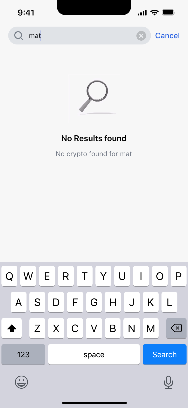 Crypto search with no results found.