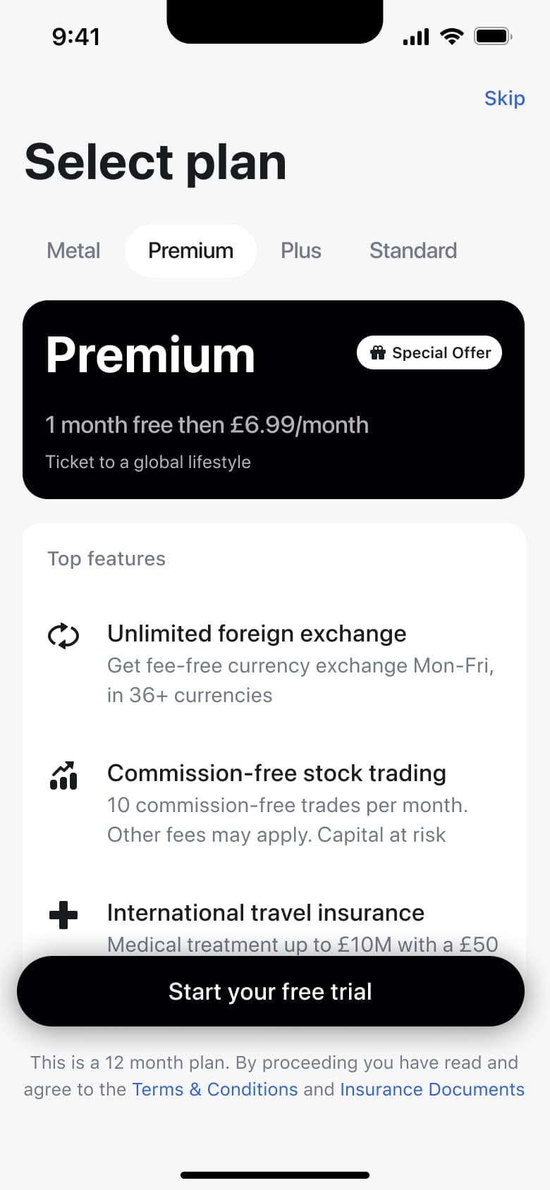 Second tier plan with special offer badge and start free trial button.