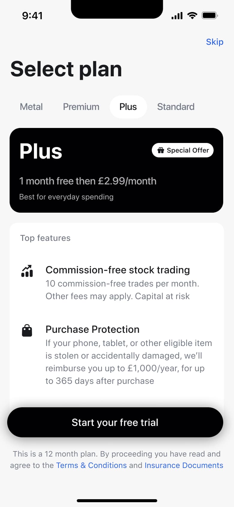 Third tier plan with free trial offer and features.