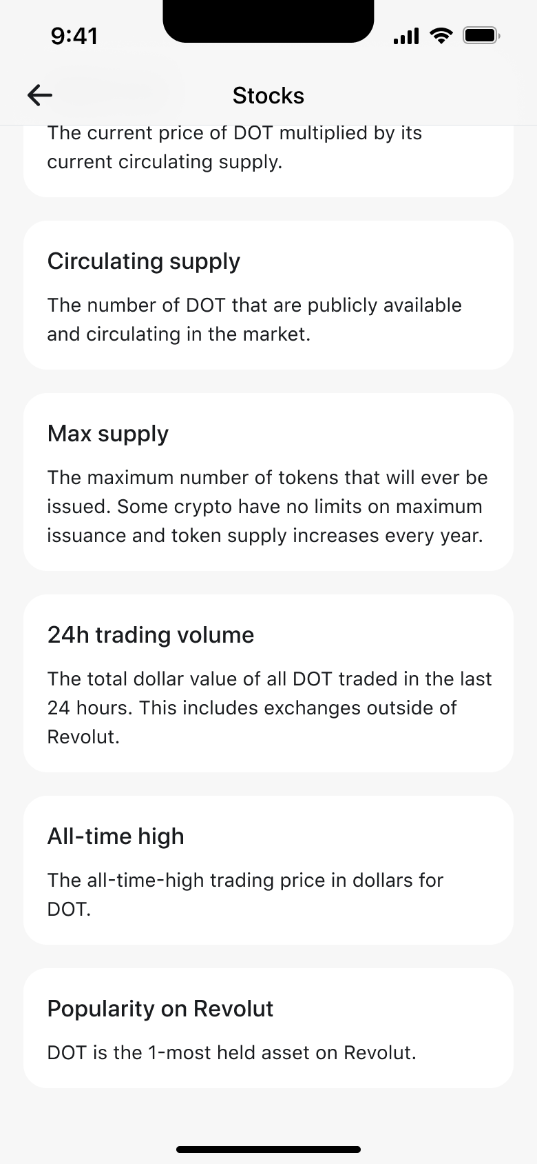 Crypto stats explainer scrolled to popularity.