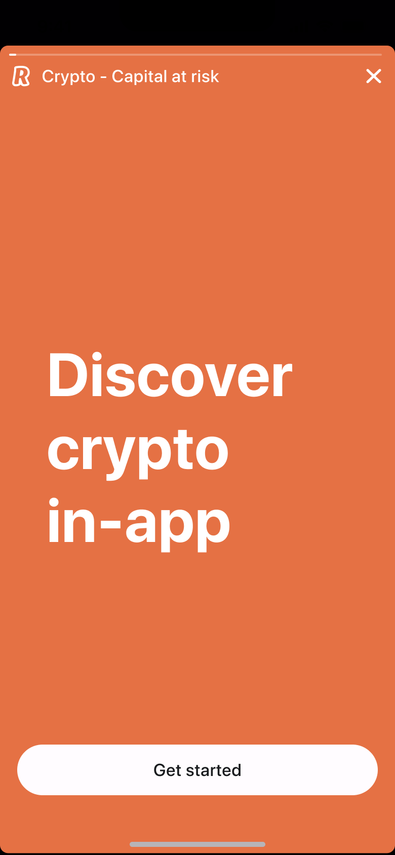 Crypto intro: discover crypto in-app with get started.