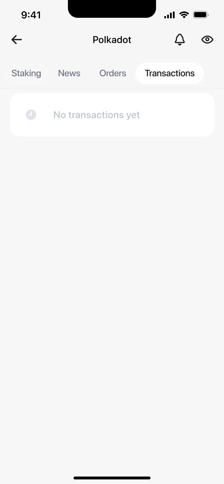 Crypto transactions tab with no transactions yet.