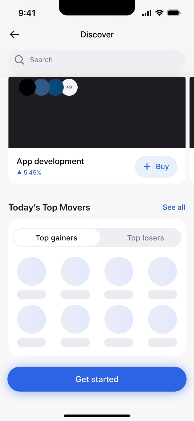 Crypto top gainers and losers loading skeleton.