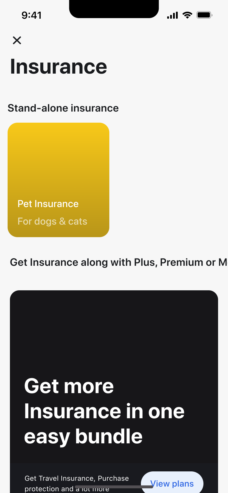 Insurance: stand-alone pet insurance card and bundle promo.