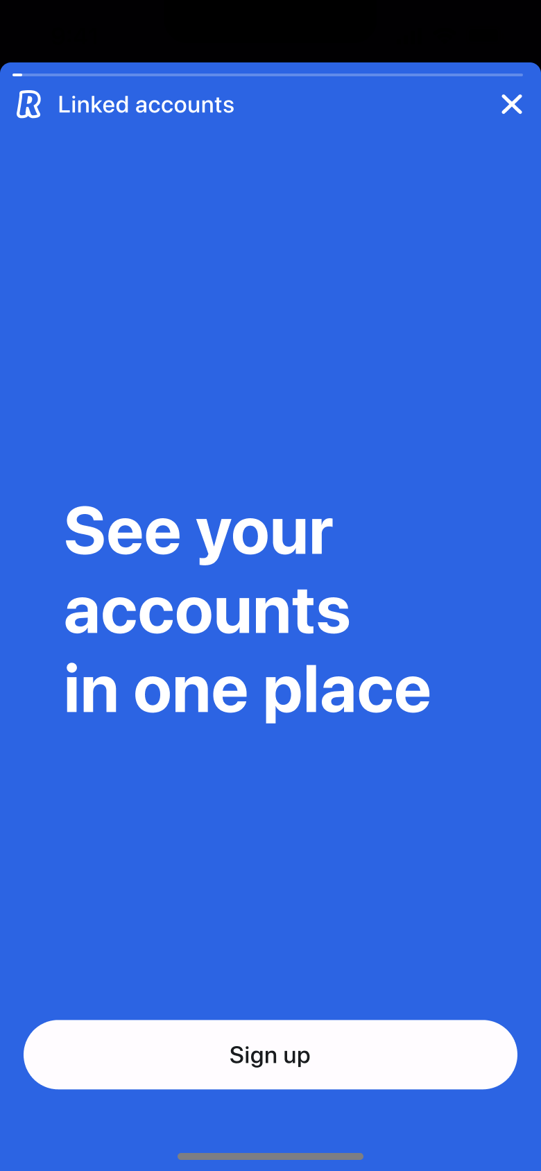 Linked accounts intro: see your accounts in one place with sign up.