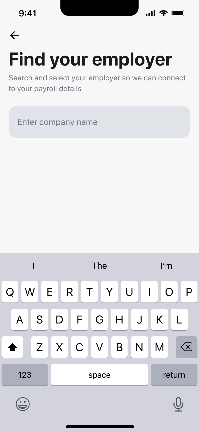 Find your employer search to connect payroll details.