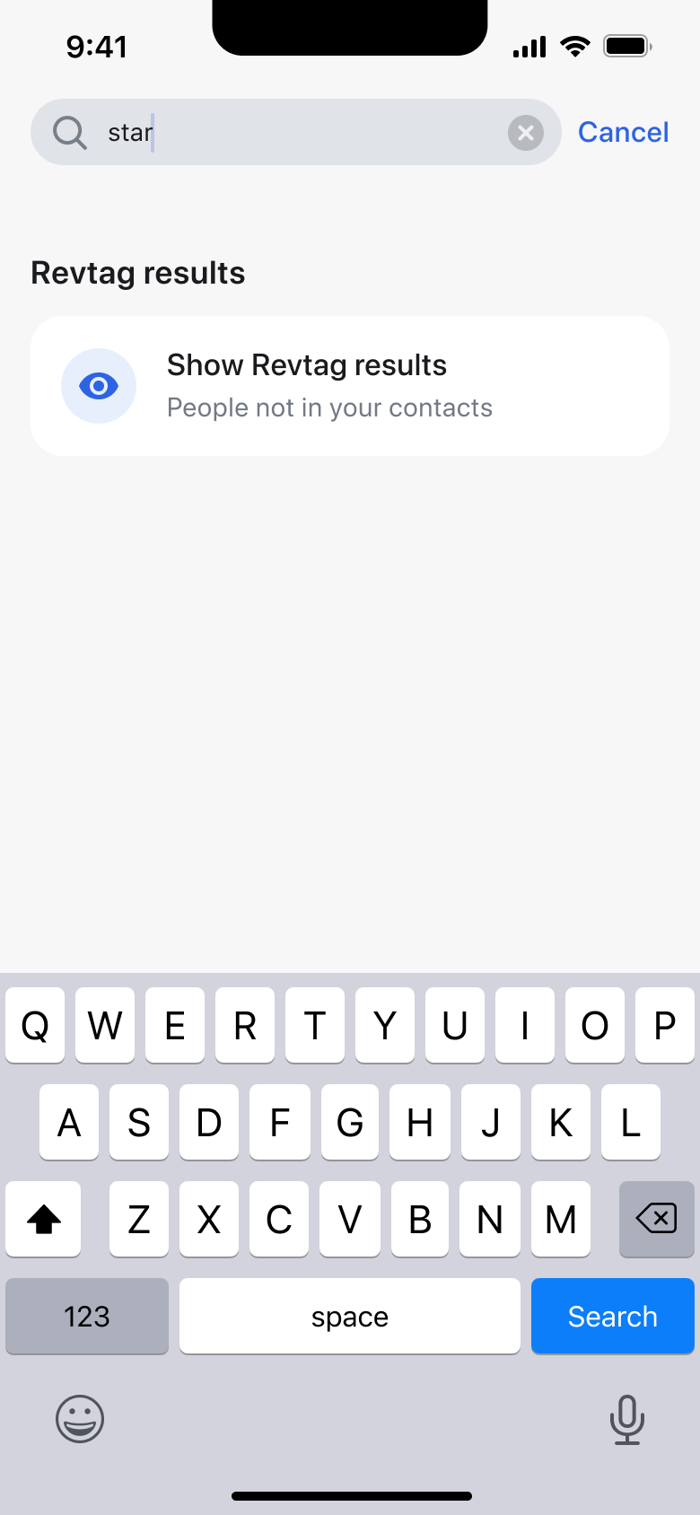 Search results with username lookup row.