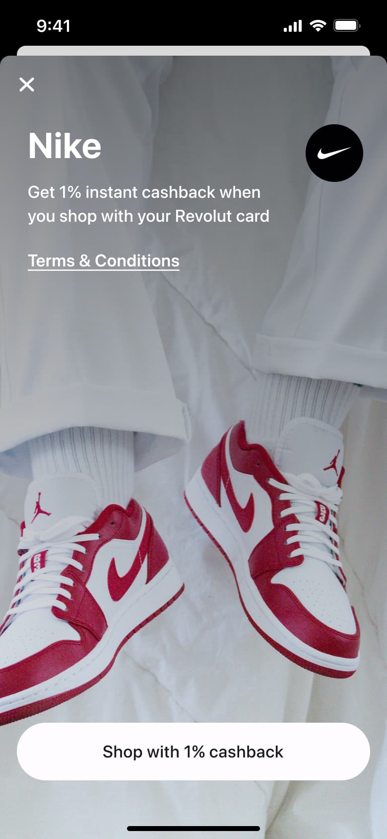 Brand shop detail: cashback offer, terms and shop with cashback button.