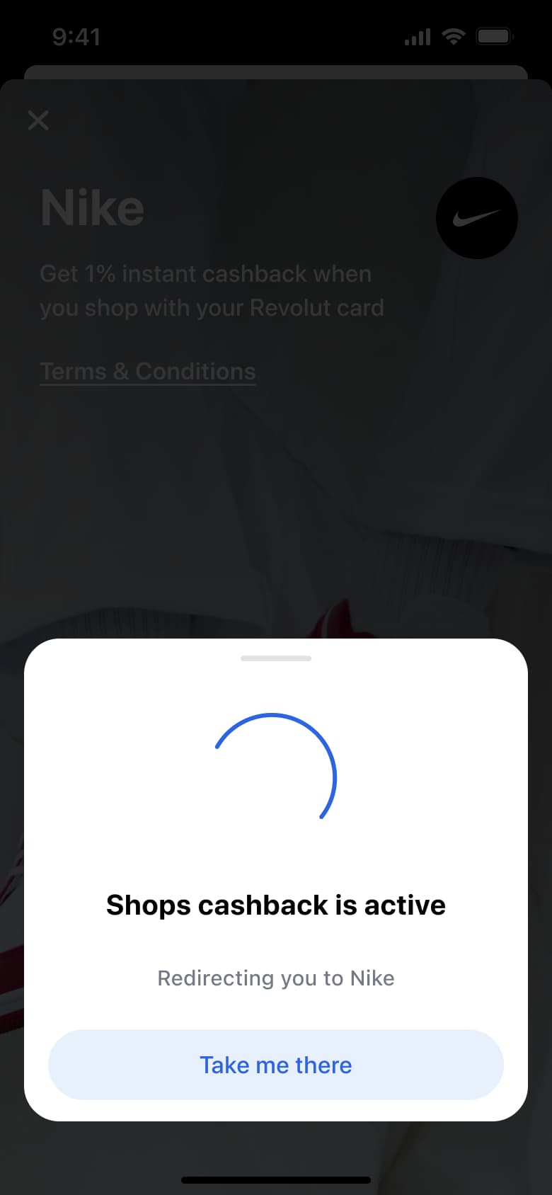 Shops cashback is active, redirecting to the retailer.