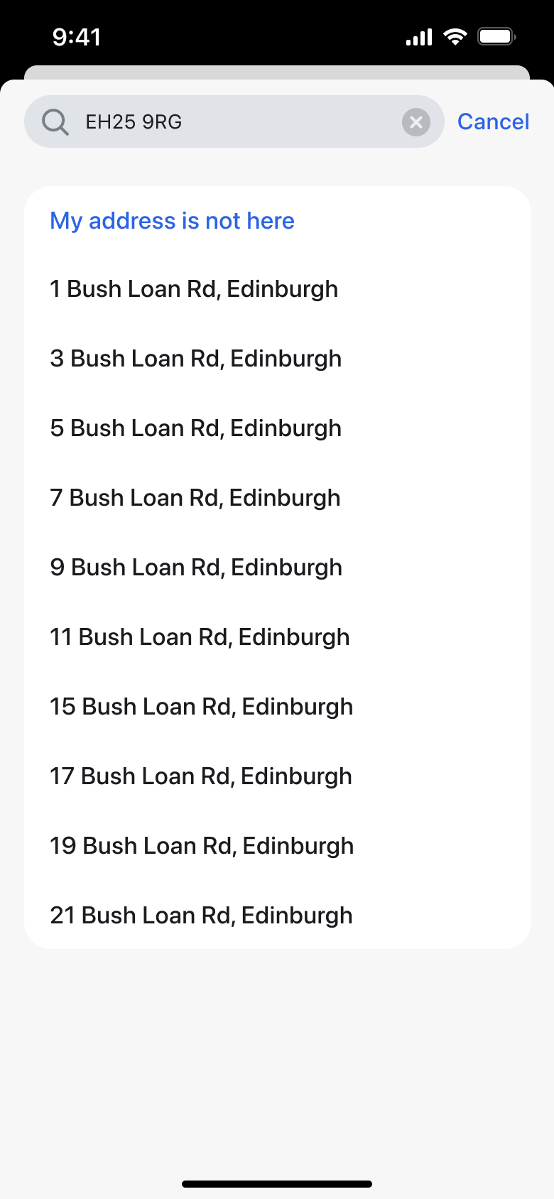 Full list of matching addresses for the postcode.