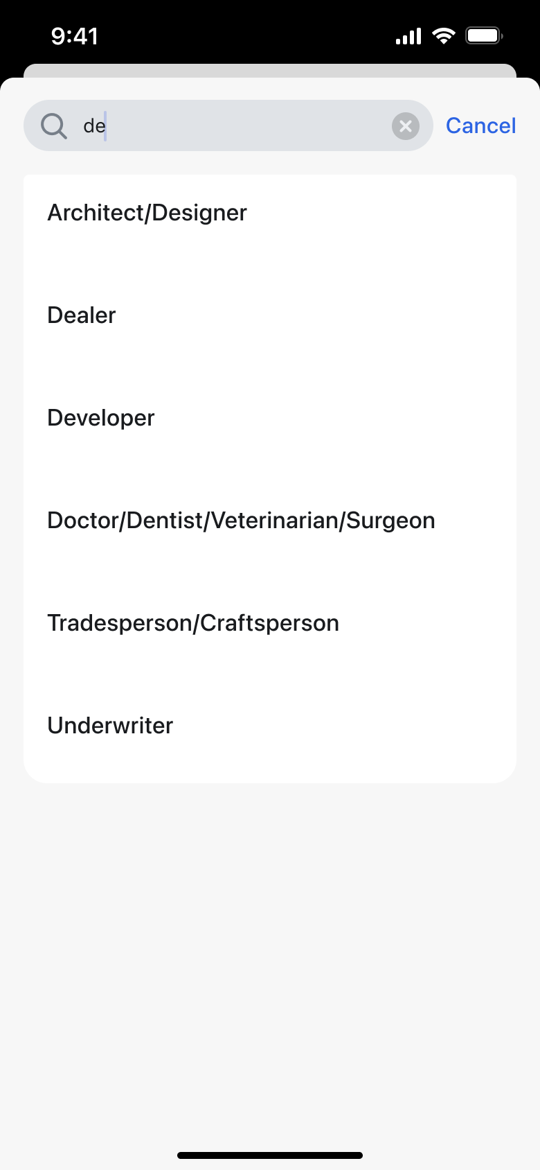 Filtered occupation results.