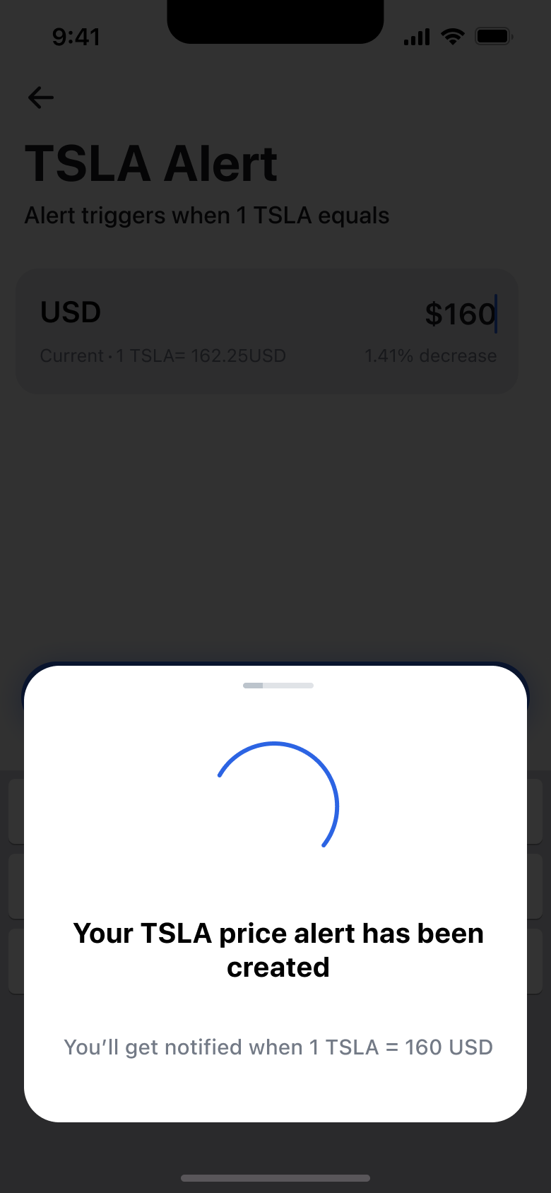 Price alert being created.