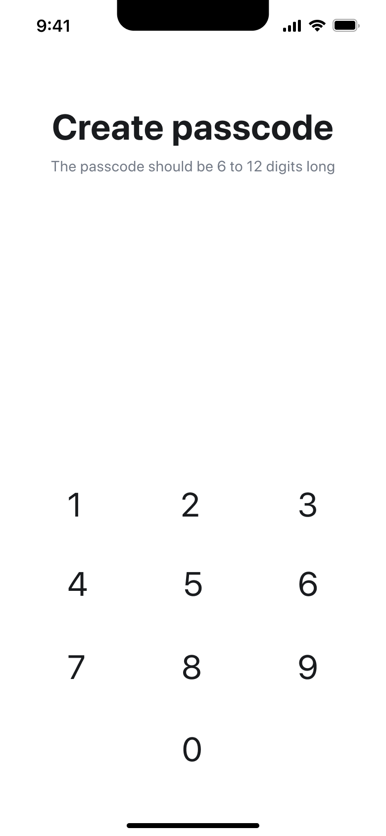 Create passcode with six digits entered.