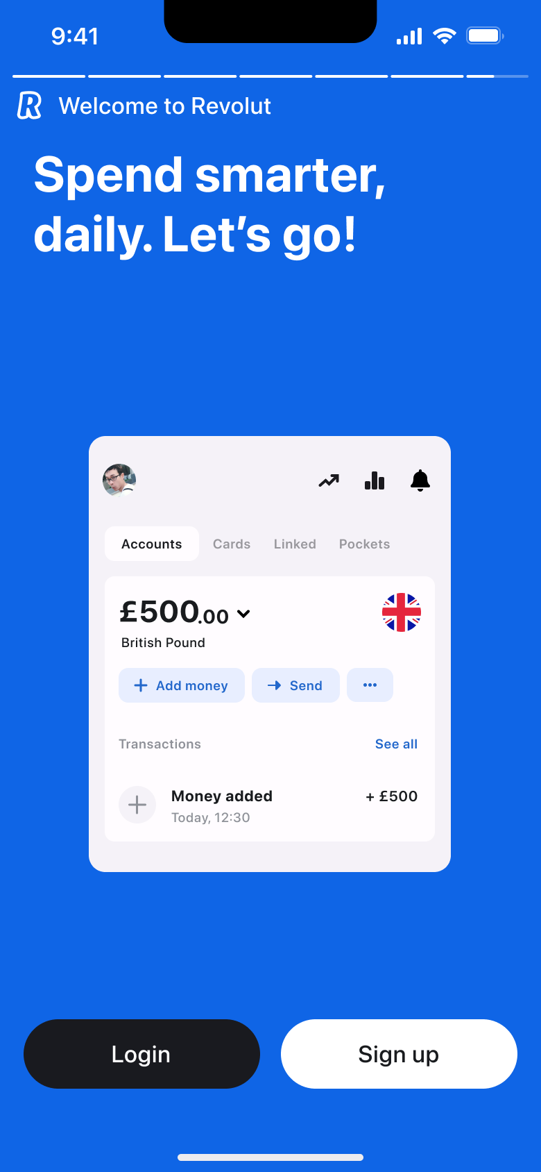 Carousel slide: spend smarter daily, with home screen preview.