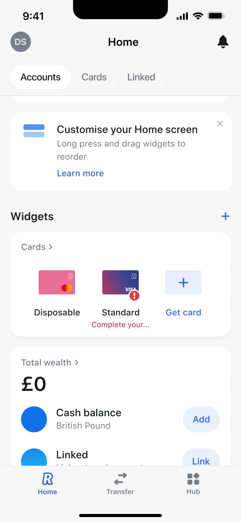 Revolut flow, step 1: widget 1