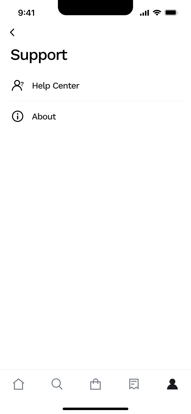 Support: help centre and about.