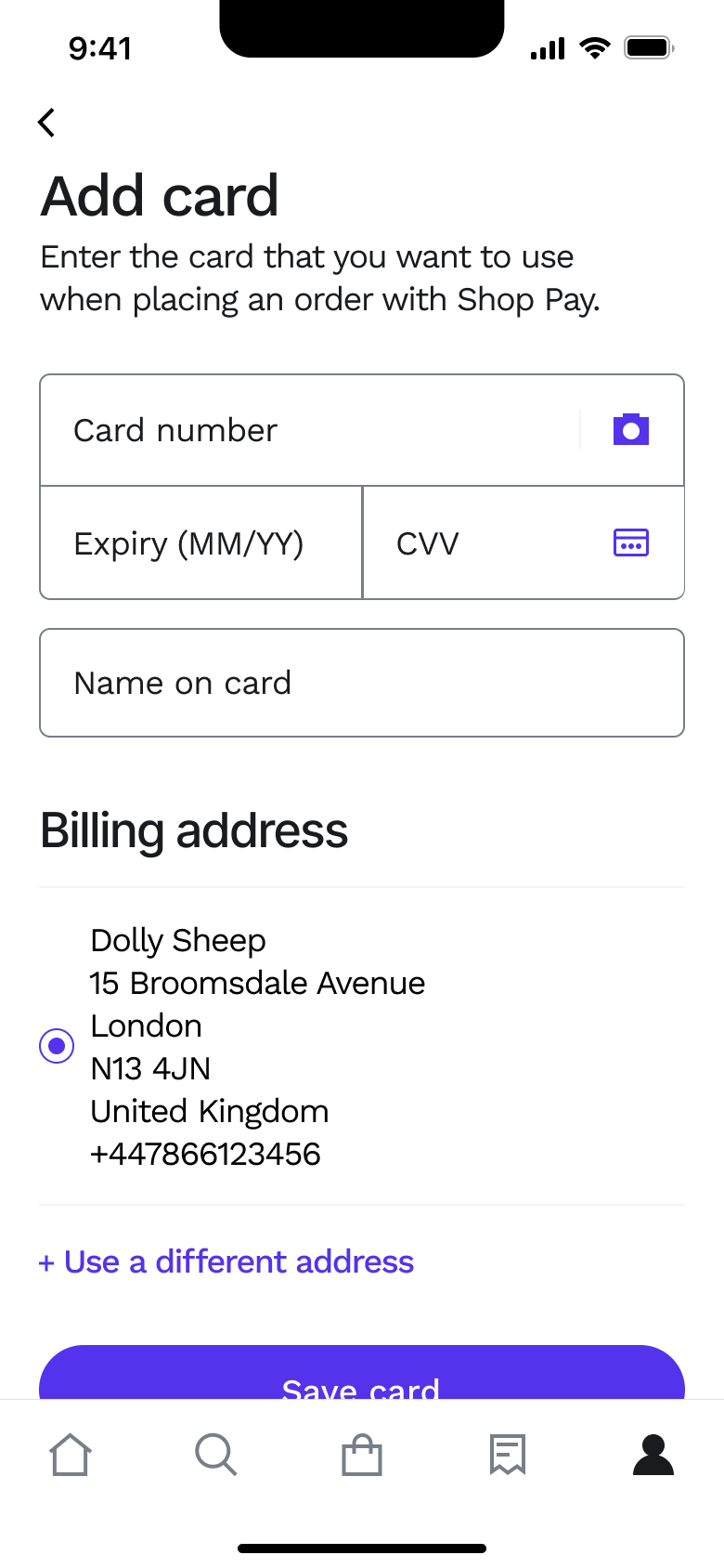 Add card with billing address.
