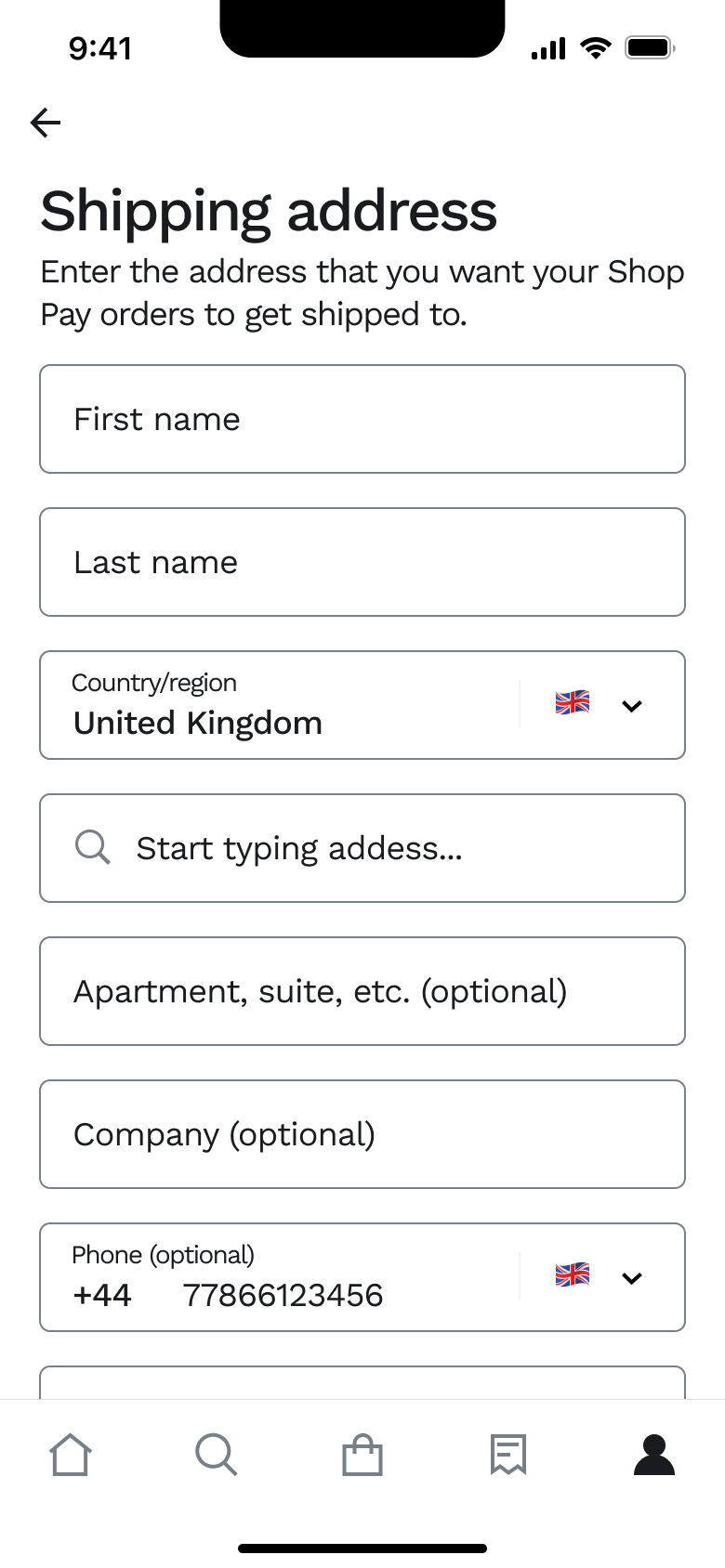 Shipping address form.