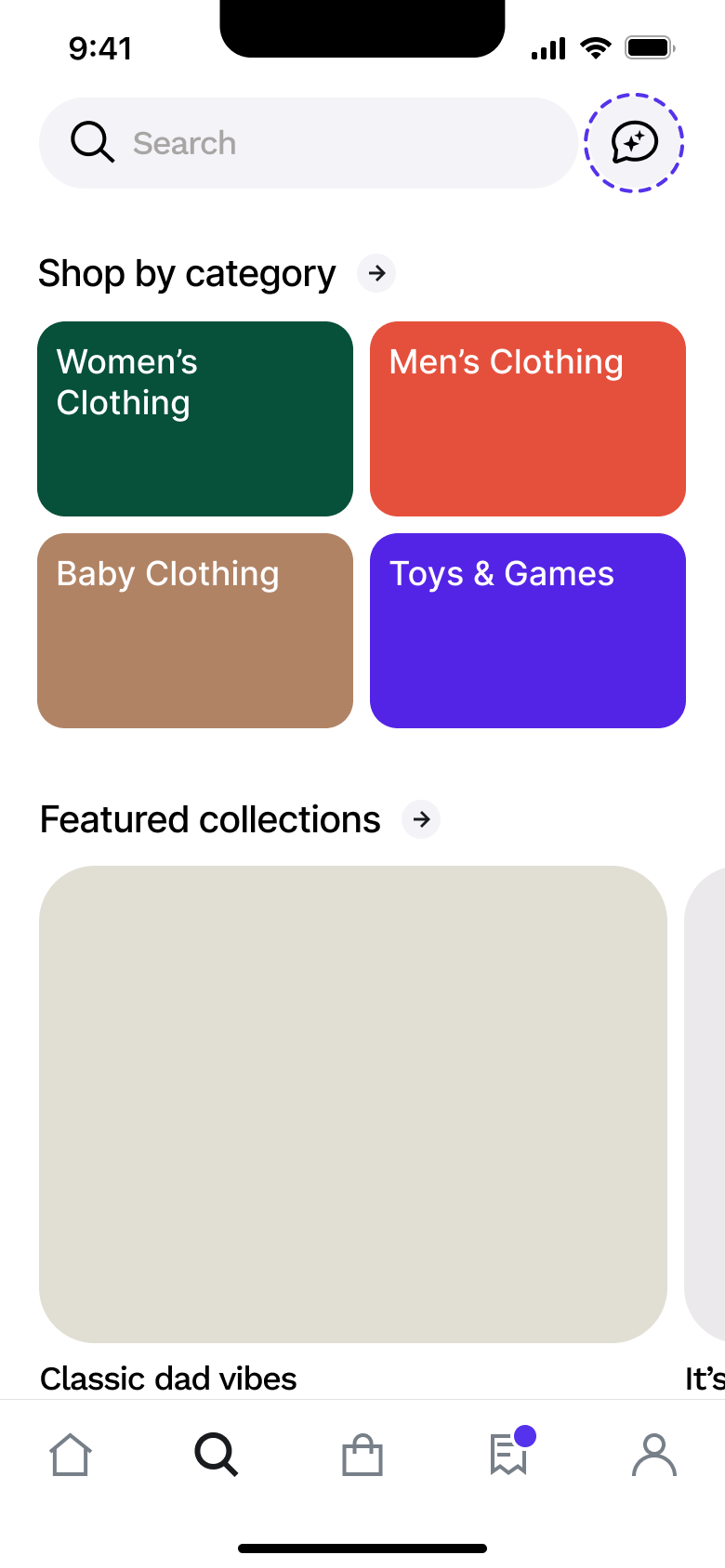 Browse: shop by category tiles and featured collections.