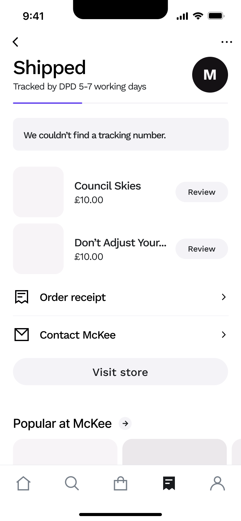 Shipped order scrolled to popular at store.