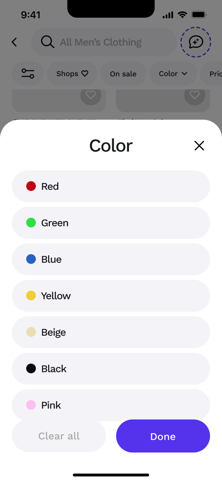 Colour filter sheet with swatches.