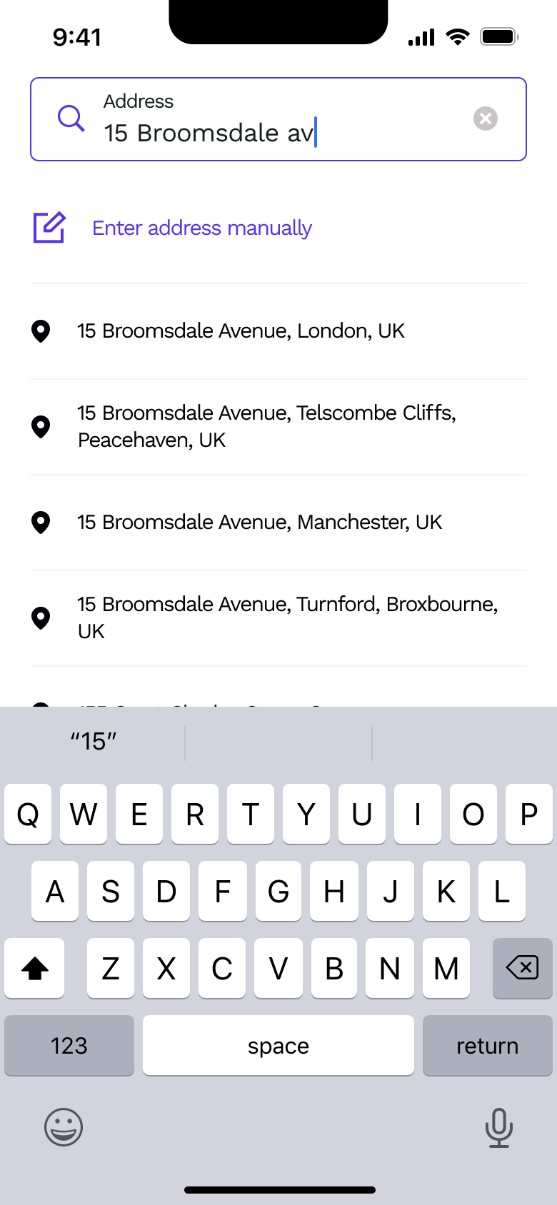 Address suggestions for a street.