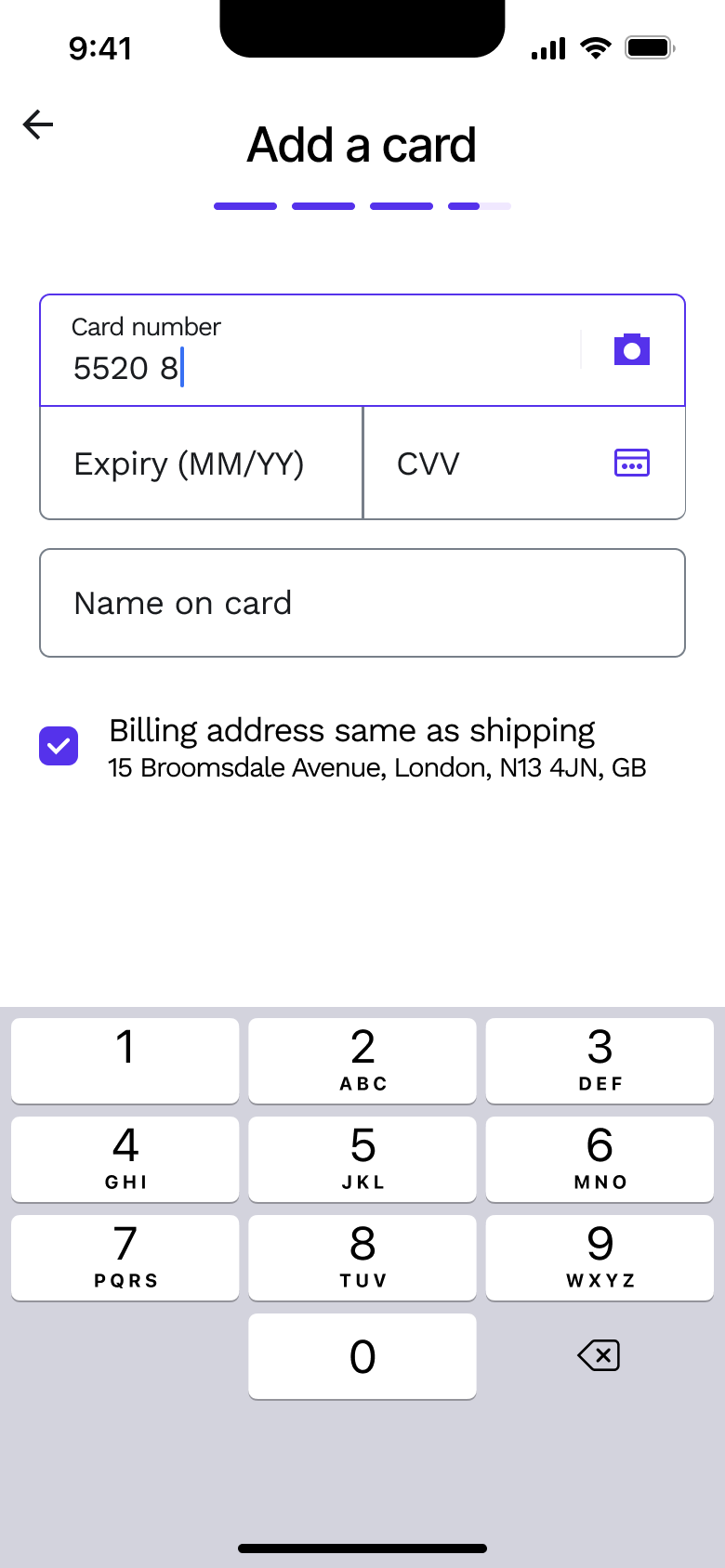 Card number being typed.
