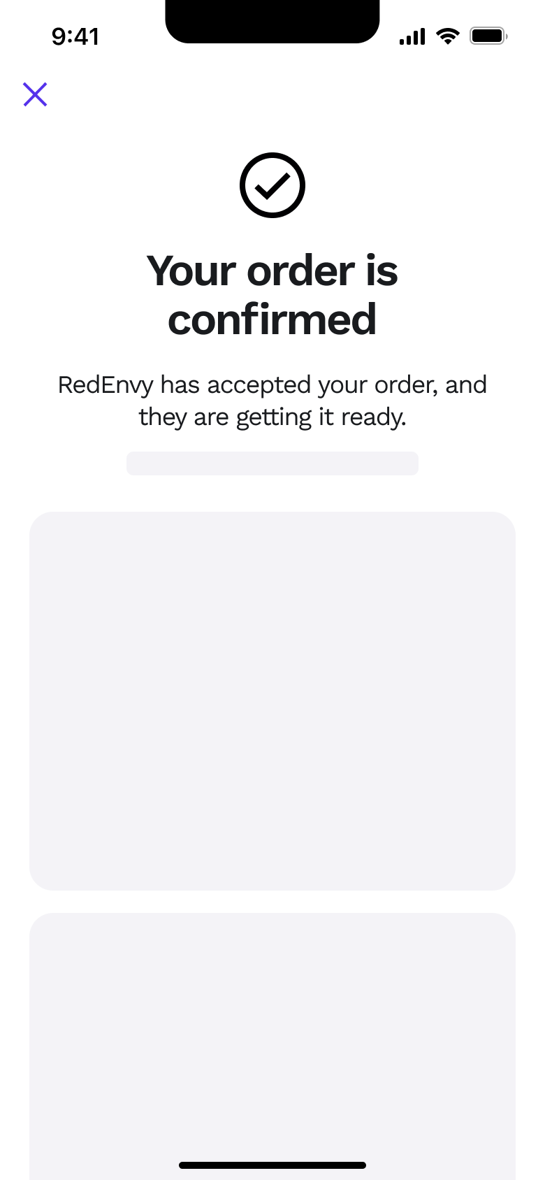 Your order is confirmed with details loading.