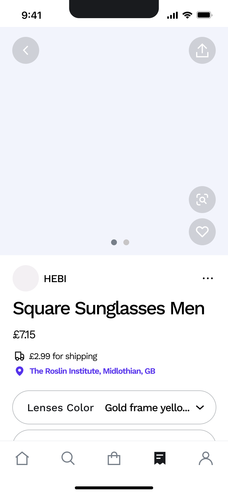 Product page for sunglasses.