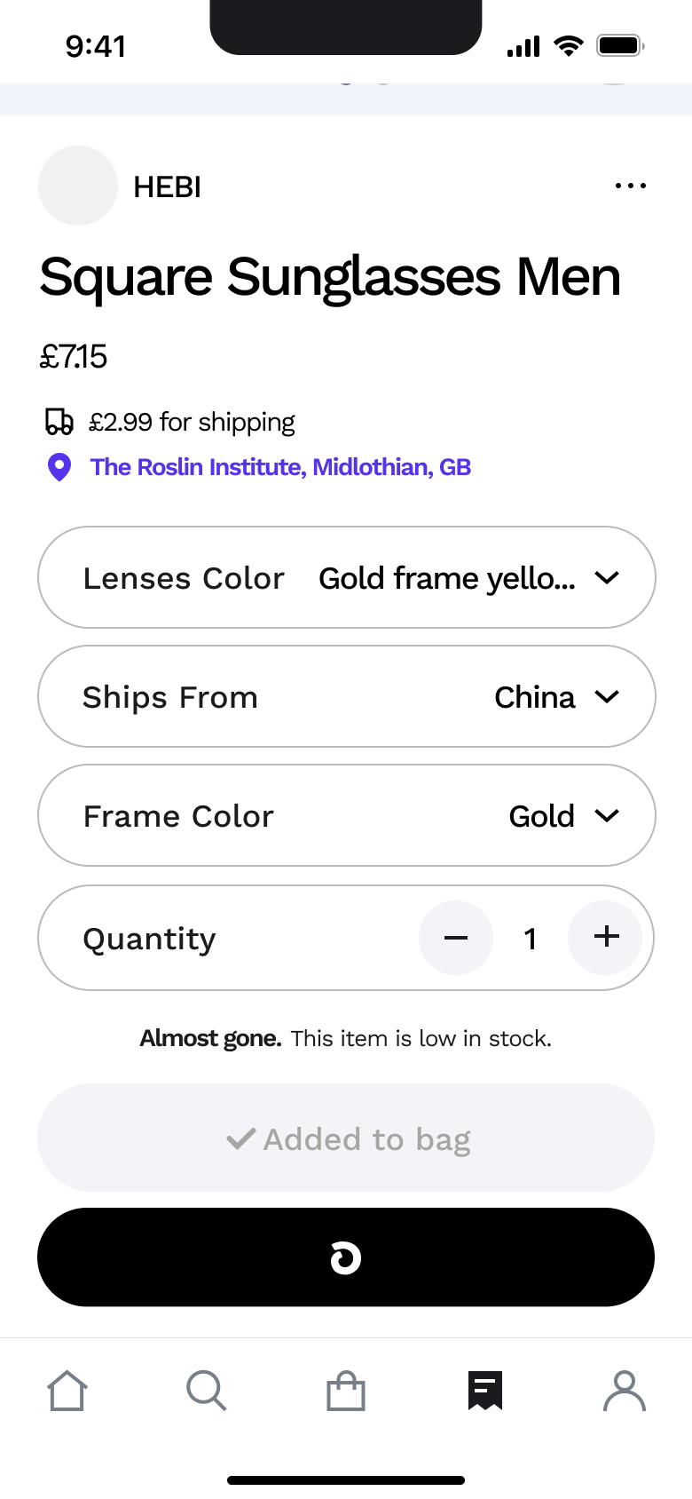 Added to bag, buy now loading.