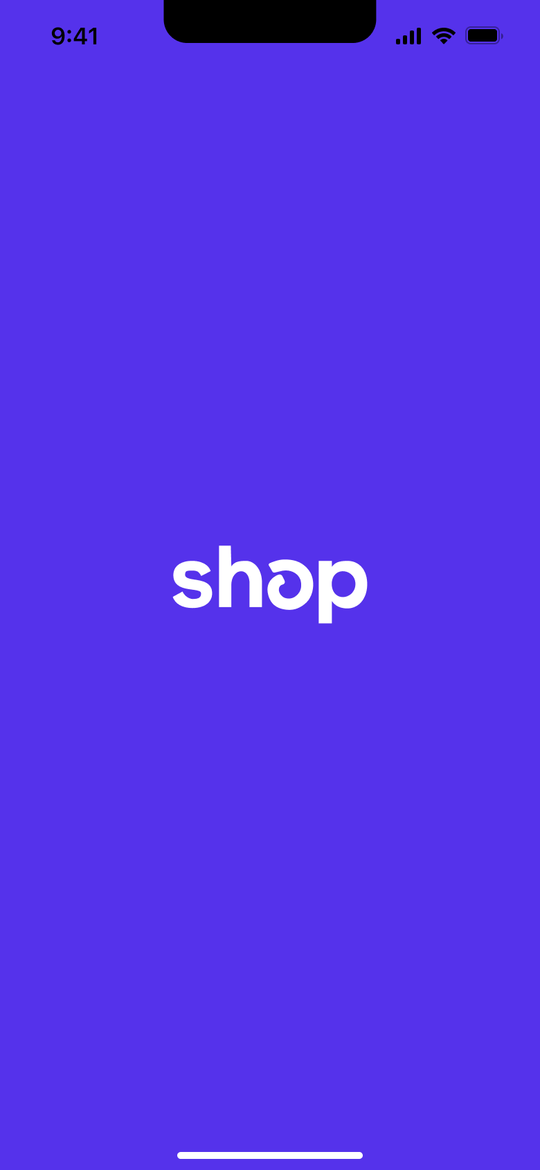 Launch screen with wordmark on brand purple.