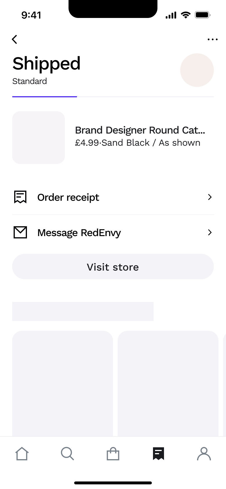Shipped order with receipt, message store and visit store.